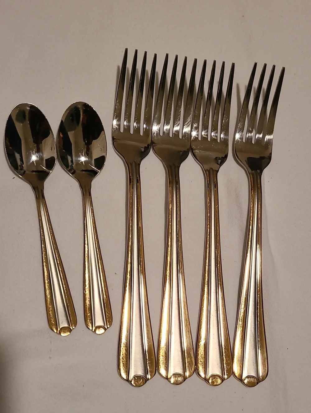 Casa Elite 18/10 Stainless Steel Flatware Silver Gold, 6 Pieces Fork Spoon